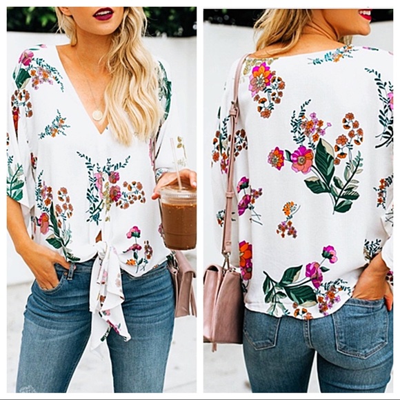 RESTOCK! Beautiful floral Tie Kimono Blouse - Picture 3 of 8